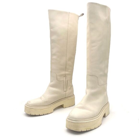 Sam Edelman Larina Boot Ivory Cream Leather Tall Lug Sole Boots Women’s Size 7.5